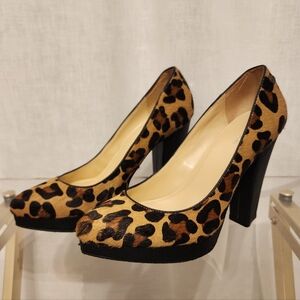 Calvin Klein Emmy Calf Hair Leopard Print Platform Heels